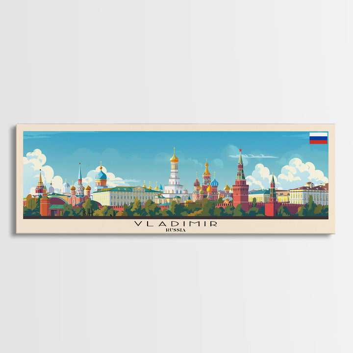 Vladikavkaz Russia Panoramic Travel Poster, Framed Canvas Print or Metal Wall Art, Travel Art, Home Decor, Panoramic Painting, Midcentury Art