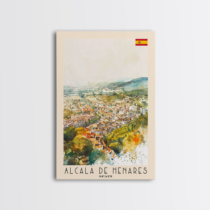 Alcalį de Henares Spain Aerial View Travel Poster Art, Framed Canvas Print, Stunning Wall Art for Living Room and Bedroom Decor