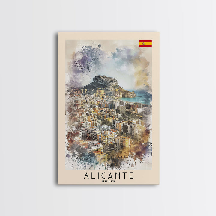 Alicante Spain Coastal City Travel Poster Art, Framed Canvas Print, Stunning Wall Art for Living Room, Bedroom Decor, Home Decoration