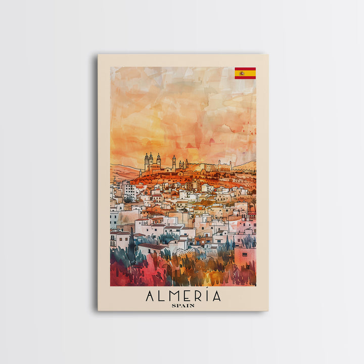 Almeria Spain Beachside City Travel Poster Art, Framed Canvas Print, Vibrant Wall Art for Living Room, Bedroom Decor, Home Decoration