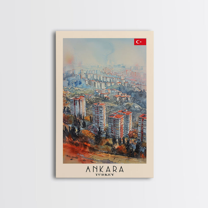Modern Ankara Cityscape, Framed Canvas Print, Perfect for Living Room Art, Travel Poster, Minimalist Home Decor, Watercolor Art