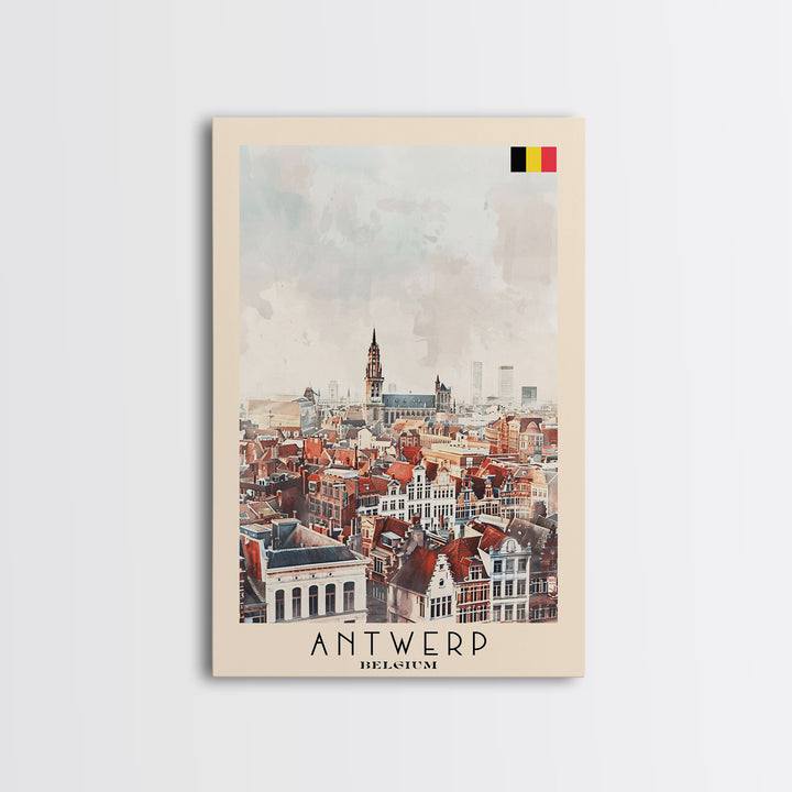 Charming Antwerp Cityscape, Framed Canvas Print, Perfect for Living Room Art, Travel Poster, Minimalist Home Decor, Watercolor Art