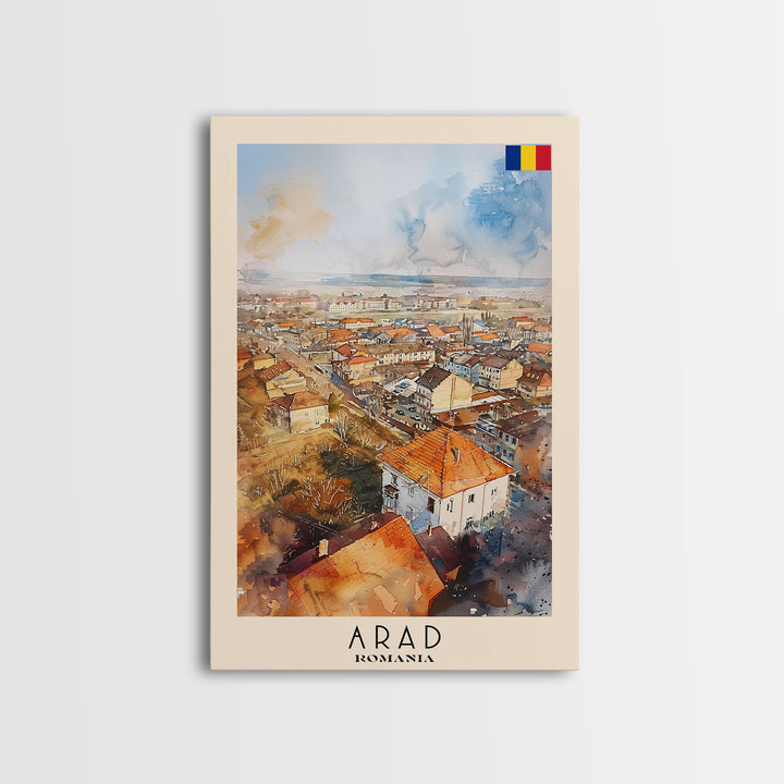 Serene Arad Cityscape, Framed Canvas Print, Ideal for Bedroom Art, Travel Poster, Rustic Home Decoration, Watercolor Art