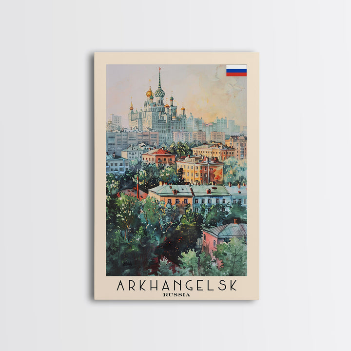 Majestic Arkhangelsk View, Framed Canvas Print, Perfect for Living Room Art, Travel Poster, Boho Home Decor, Watercolor Art