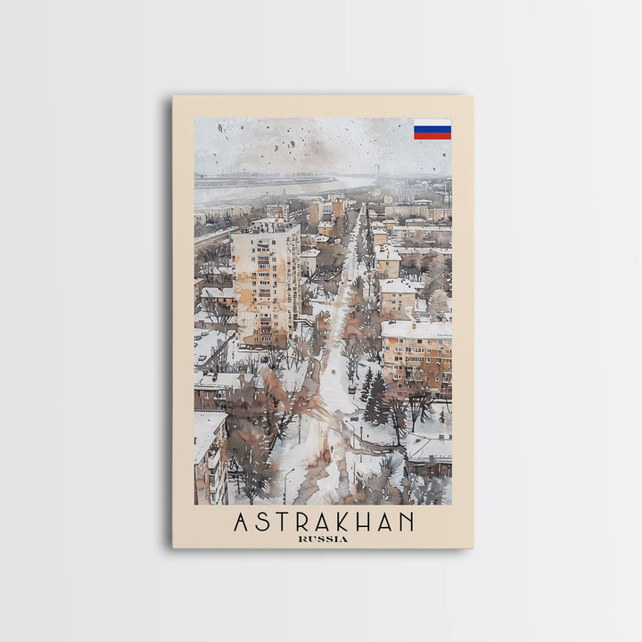 Astrakhan Russia Travel Poster Framed Canvas Print, Wall Art, Home Decor, Travel Print, Watercolor Painting, Urban Scene, Original Art