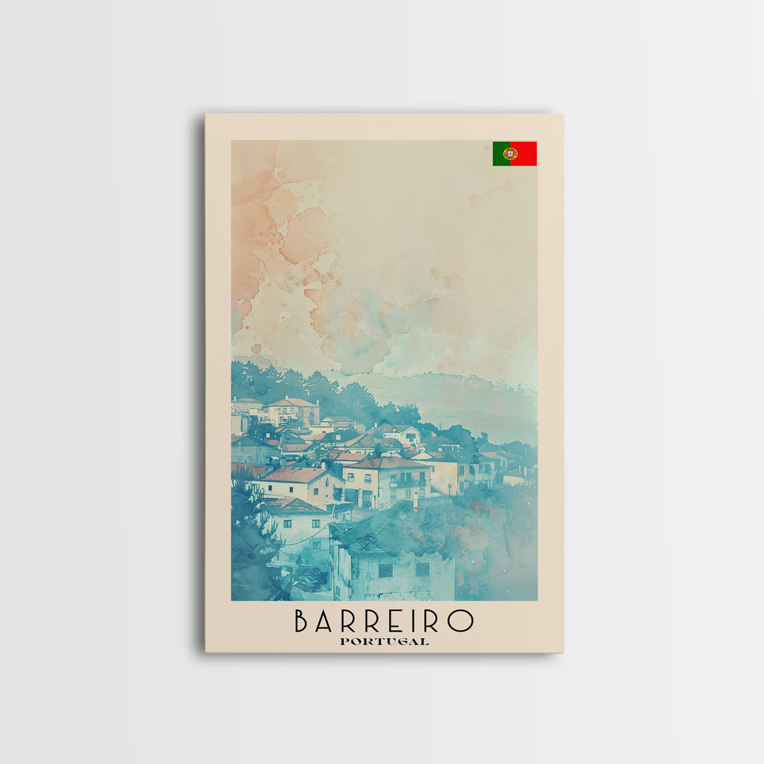 Barreiro Portugal Travel Poster Framed Canvas Print, Wall Art, Bedroom Decor, Watercolor Painting, Minimalist Art, Home Decoration