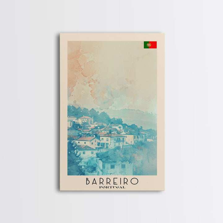 Barreiro Portugal Travel Poster Framed Canvas Print, Wall Art, Bedroom Decor, Watercolor Painting, Minimalist Art, Home Decoration