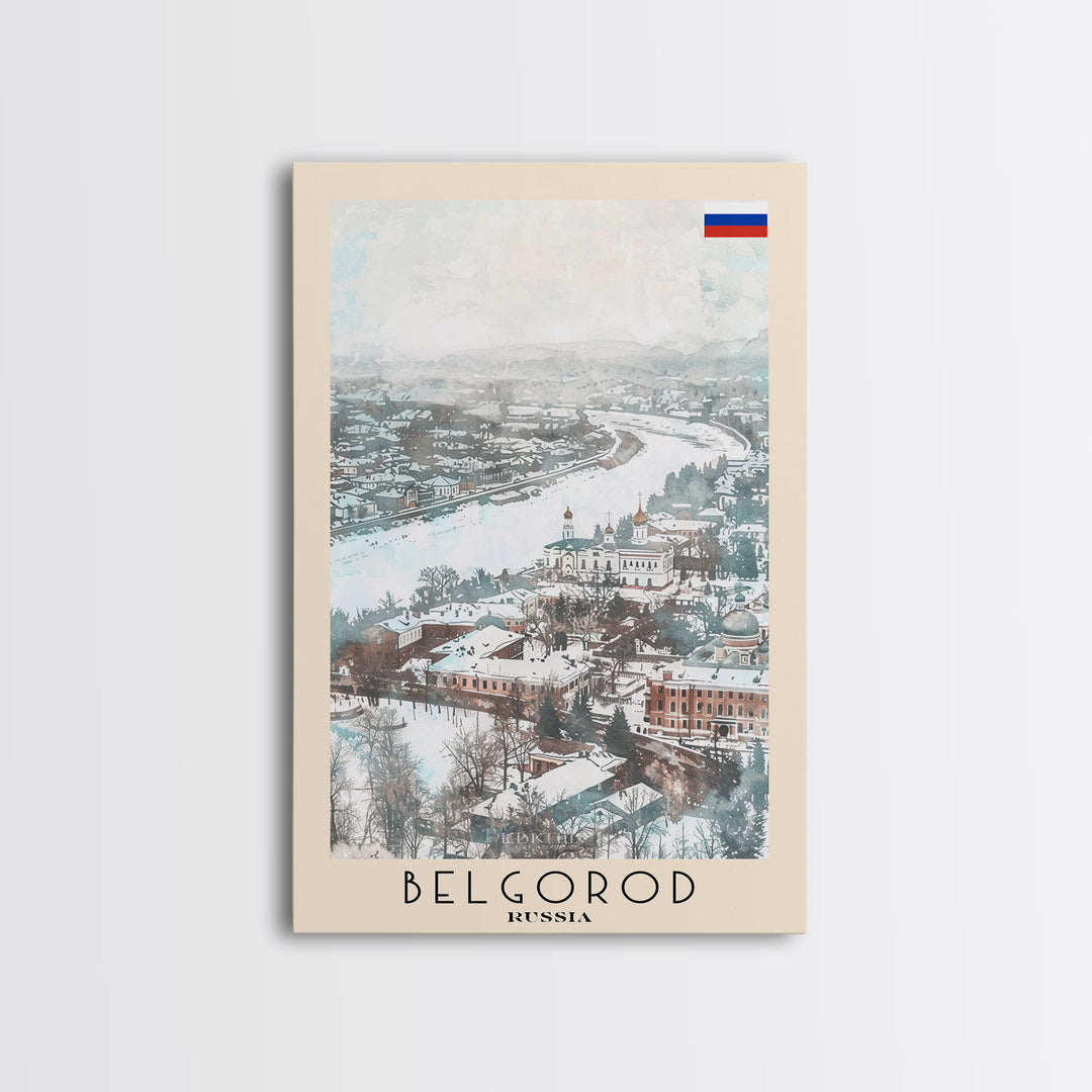 Belgorod Russia Travel Poster Framed Canvas Print, Wall Art, Home Decor, Watercolor Painting, Vacation Gift, Minimalist Art