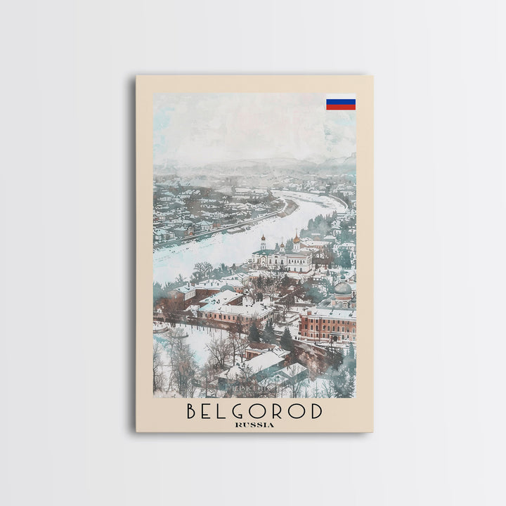 Belgorod Russia Travel Poster Framed Canvas Print, Wall Art, Home Decor, Watercolor Painting, Vacation Gift, Minimalist Art
