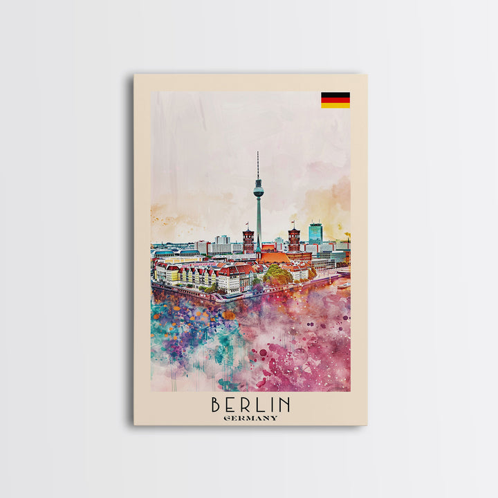 Berlin Germany Travel Poster Framed Canvas Print, Modern Art, Home Decor, Wall Art, Minimalist Travel Print, Cityscape Art