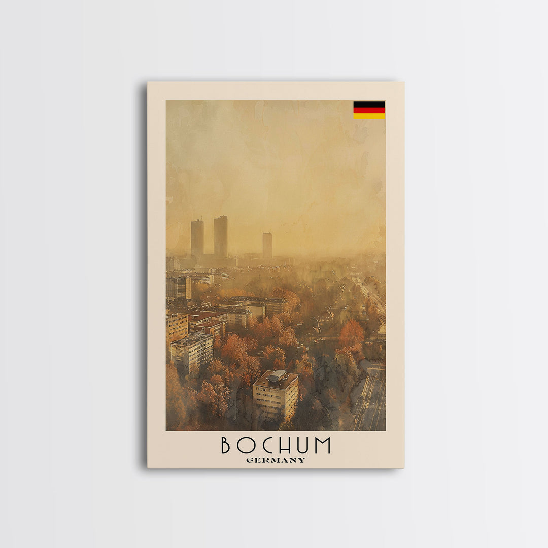 Bochum Germany Travel Poster Framed Canvas Print, Wall Art, Home Decor, Travel Print, Autumn Scene, Modern Art, Original Art