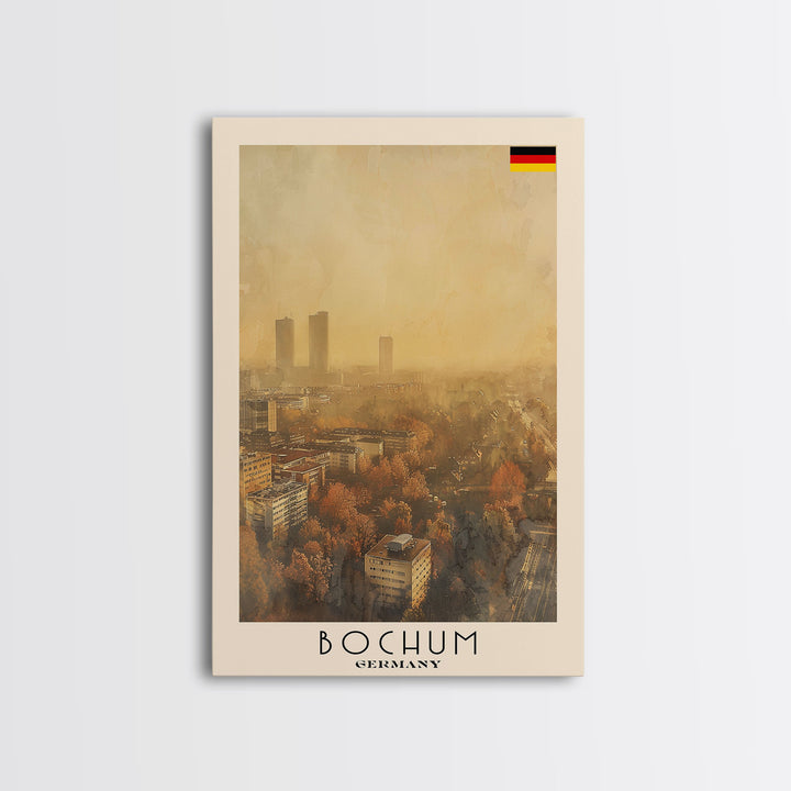 Bochum Germany Travel Poster Framed Canvas Print, Wall Art, Home Decor, Travel Print, Autumn Scene, Modern Art, Original Art