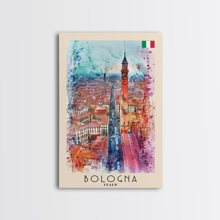 Bologna Italy Travel Poster Framed Canvas Print, Wall Art, Home Decor, Travel Print, Cityscape Art, Colorful Design, Original Art