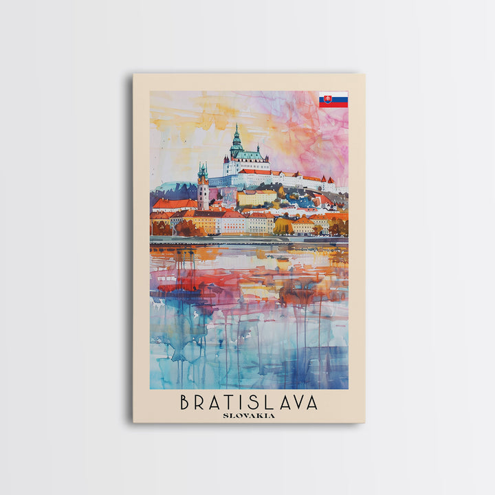 Bratislava Slovakia Travel Poster Framed Canvas Print, Wall Art, Home Decor, Watercolor Painting, Travel Print, Boho Style Art