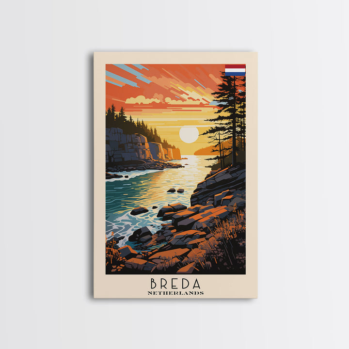 Breda Netherlands Travel Poster Framed Canvas Print, Sunset Landscape, Wall Art, Home Decor, Travel Print, Abstract Painting, Boho Style