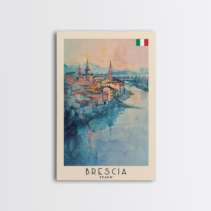 Brescia Italy Travel Poster Framed Canvas Print, Cityscape Art, Wall Decor, Travel Print, Watercolor Painting, Boho Style Art