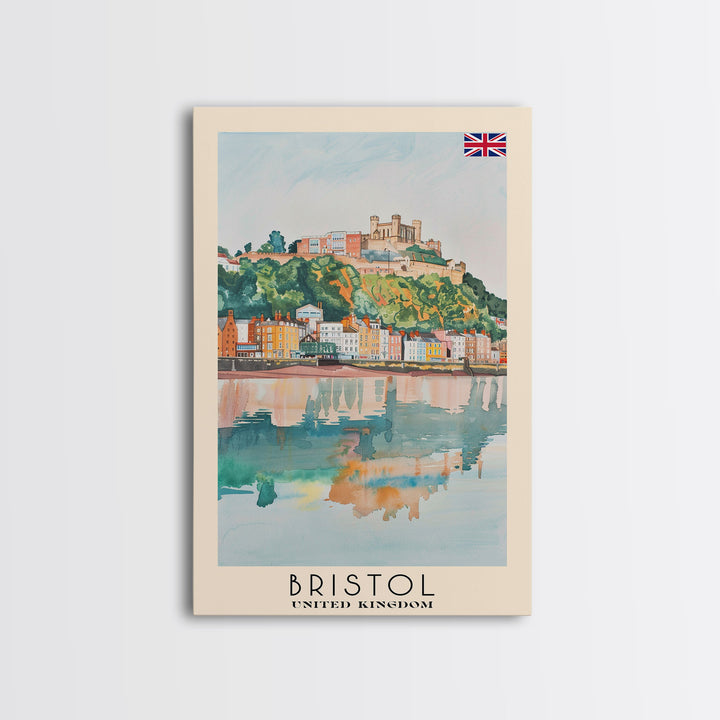 Bristol United Kingdom Travel Poster Framed Canvas Print, Cityscape Art, Wall Decor, Travel Print, Watercolor Painting, Boho Style Art