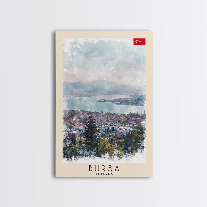 Bursa Turkey Travel Poster Framed Canvas Print, Watercolor Landscape, Wall Art, Home Decor, Travel Print, Minimalist Art, Urban Scene