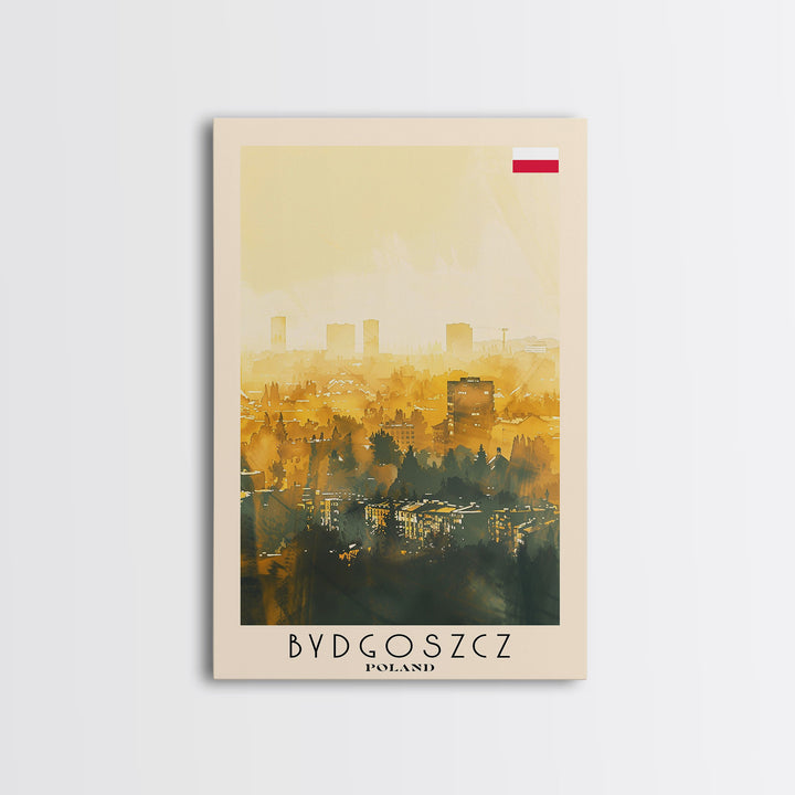 Bydgoszcz Poland Travel Poster Framed Canvas Print, Watercolor Cityscape, Wall Art, Home Decor, Travel Print, Boho Style, Art Piece