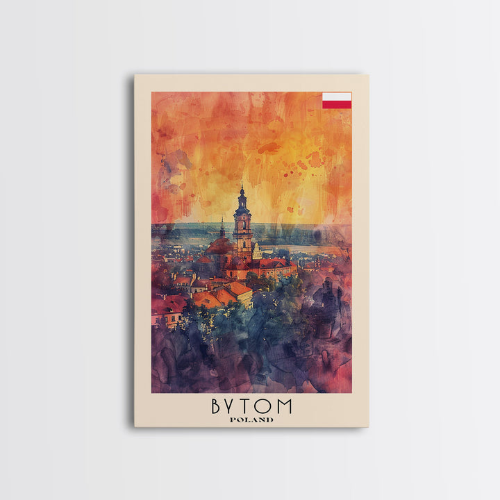 Bytom Poland Travel Poster Framed Canvas Print, Watercolor Painting, Urban Scene, Wall Art, Home Decor, Living Room Art, Minimalist Travel Print