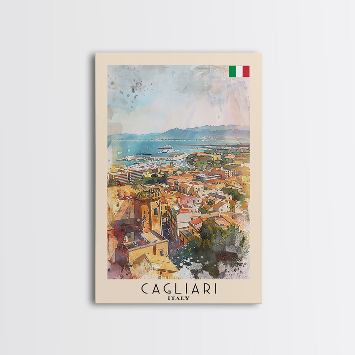 Cagliari Italy Travel Poster Framed Canvas Print, Wall Art, Home Decor, Travel Print, Vacation Gift, Watercolor Painting, Original Art