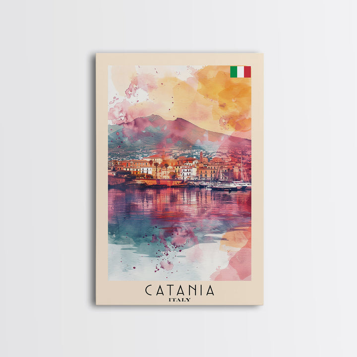 Catania Italy Travel Poster Framed Canvas Print, Wall Art, Home Decor, Travel Print, Vacation Gift, Watercolor Painting, Original Art
