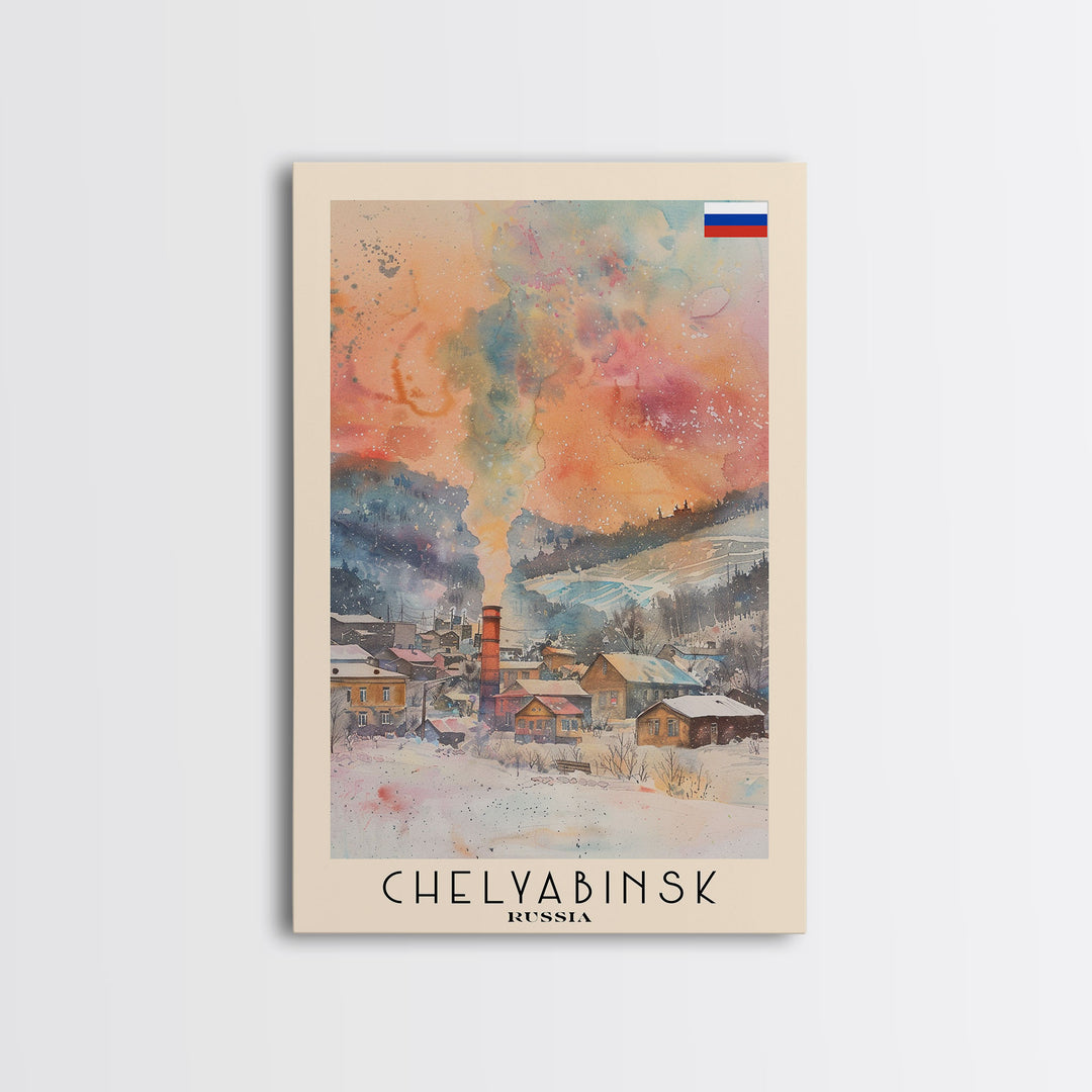 Chelyabinsk Russia Travel Poster Framed Canvas Print, Wall Art, Home Decor, Travel Print, Abstract Watercolor Painting, Original Art