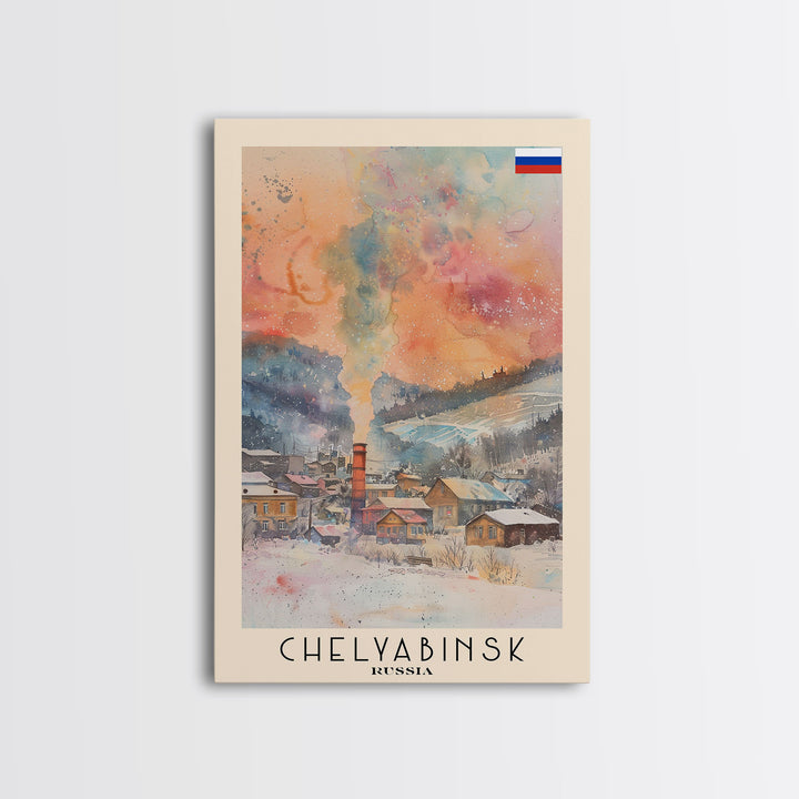 Chelyabinsk Russia Travel Poster Framed Canvas Print, Wall Art, Home Decor, Travel Print, Abstract Watercolor Painting, Original Art
