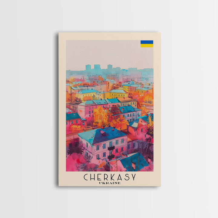 Cherkasy Ukraine Travel Poster Framed Canvas Print, Wall Art, Home Decor, Travel Print, Boho Watercolor Painting, Original Art