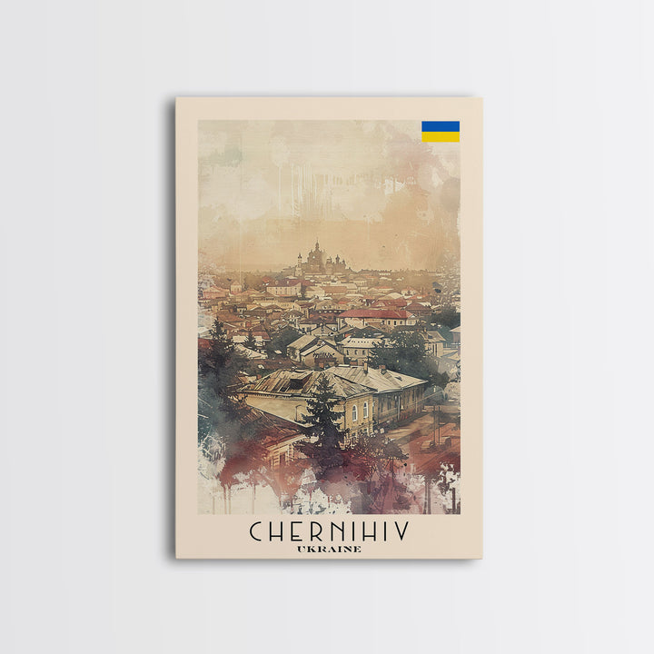 Chernihiv Ukraine Travel Poster Framed Canvas Print, Wall Art, Home Decor, Travel Print, Vintage Watercolor Painting, Original Art