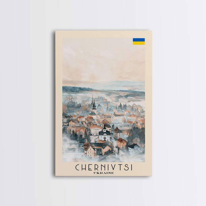 Chernivtsi Ukraine Travel Poster Framed Canvas Print, Wall Art, Home Decor, Travel Print, Minimalist Watercolor Painting, Original Art