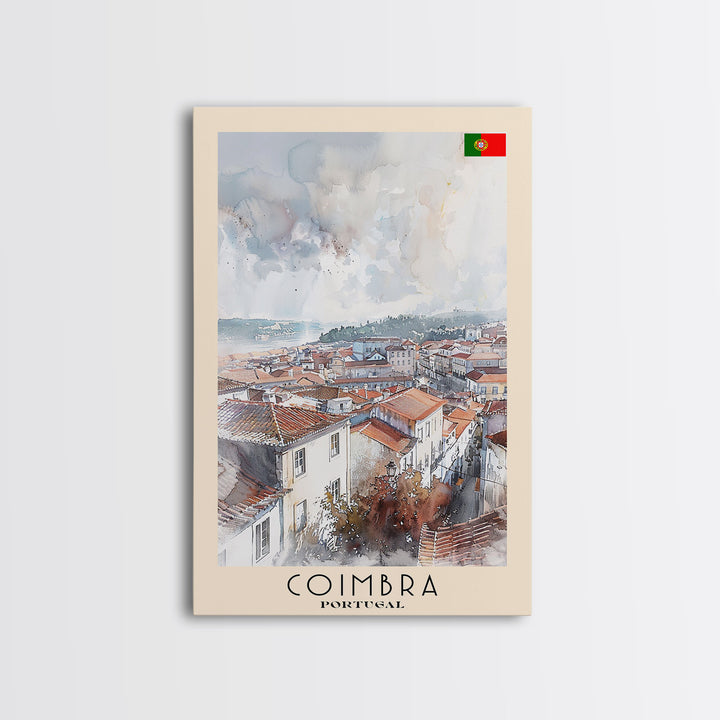 Coimbra Portugal Travel Poster Framed Canvas Print, Wall Art, Home Decor, Travel Print, Minimalist Watercolor Painting, Original Art