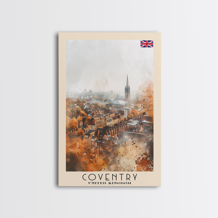 Coventry United Kingdom Travel Poster, Framed Canvas Print, Abstract Cityscape Wall Art, Home Decor, Living Room Decoration, Watercolor Art, Travel Print