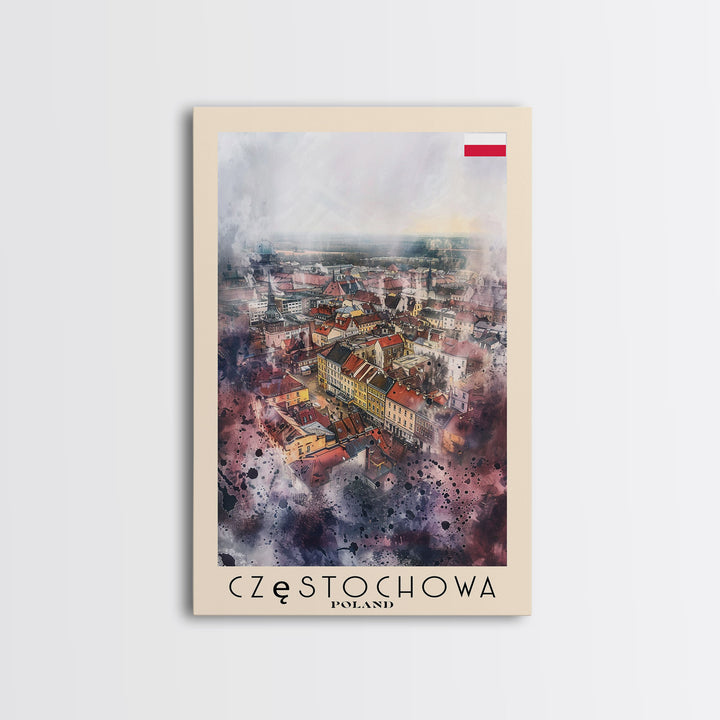 Czestochowa Poland Framed Canvas Print, Watercolor Travel Poster, Cityscape Wall Art, Home Decor, Living Room Artwork, Original Art, Travel Print