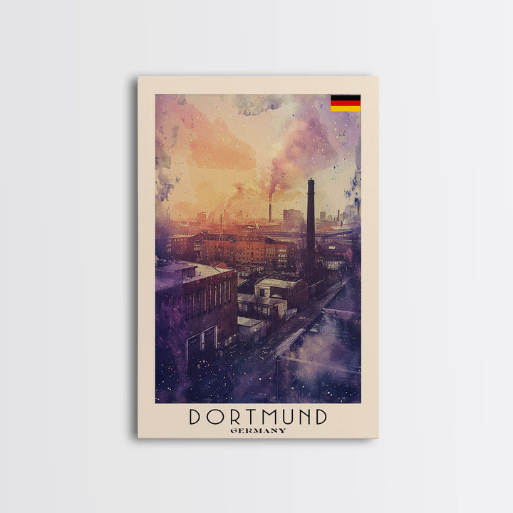 Dortmund Germany Industrial Cityscape Framed Canvas Print, Watercolor Travel Poster, German Urban Art, Modern Home Decor, Industrial Wall Art, Living Room Design