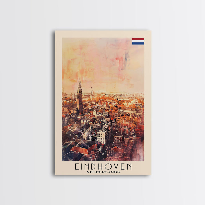 Eindhoven, Netherlands Framed Canvas Print. Modern Wall Art for Living Room or Bedroom, Cityscape Travel Poster Art.
