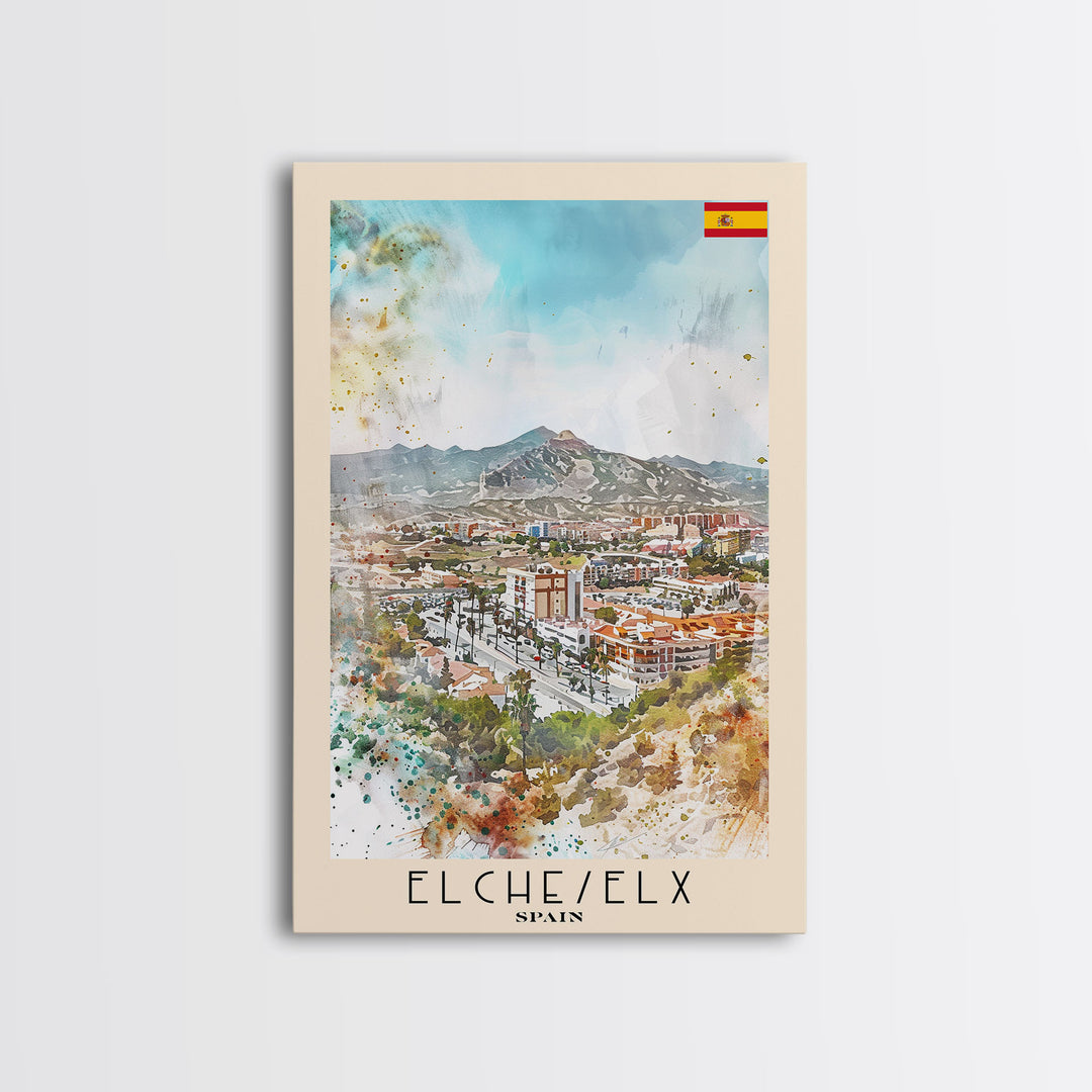 Elche, Spain Vibrant Framed Canvas Print. Stunning Wall Art for Living Room or Bedroom Decor, Spanish Travel Poster Art.
