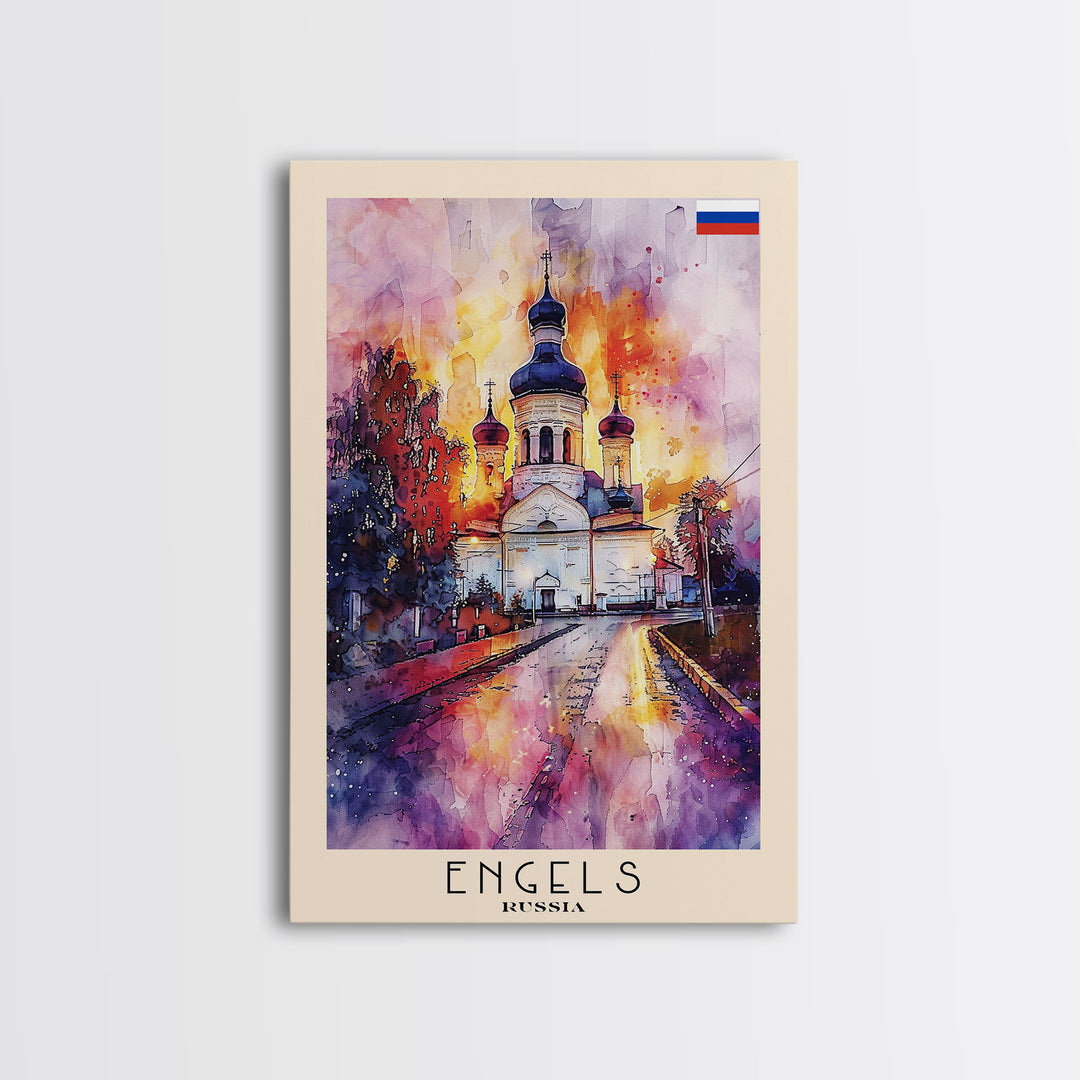Engels, Russia Captivating Framed Canvas Print. Architectural Wall Art for Living Room or Bedroom Decor, Travel Poster.