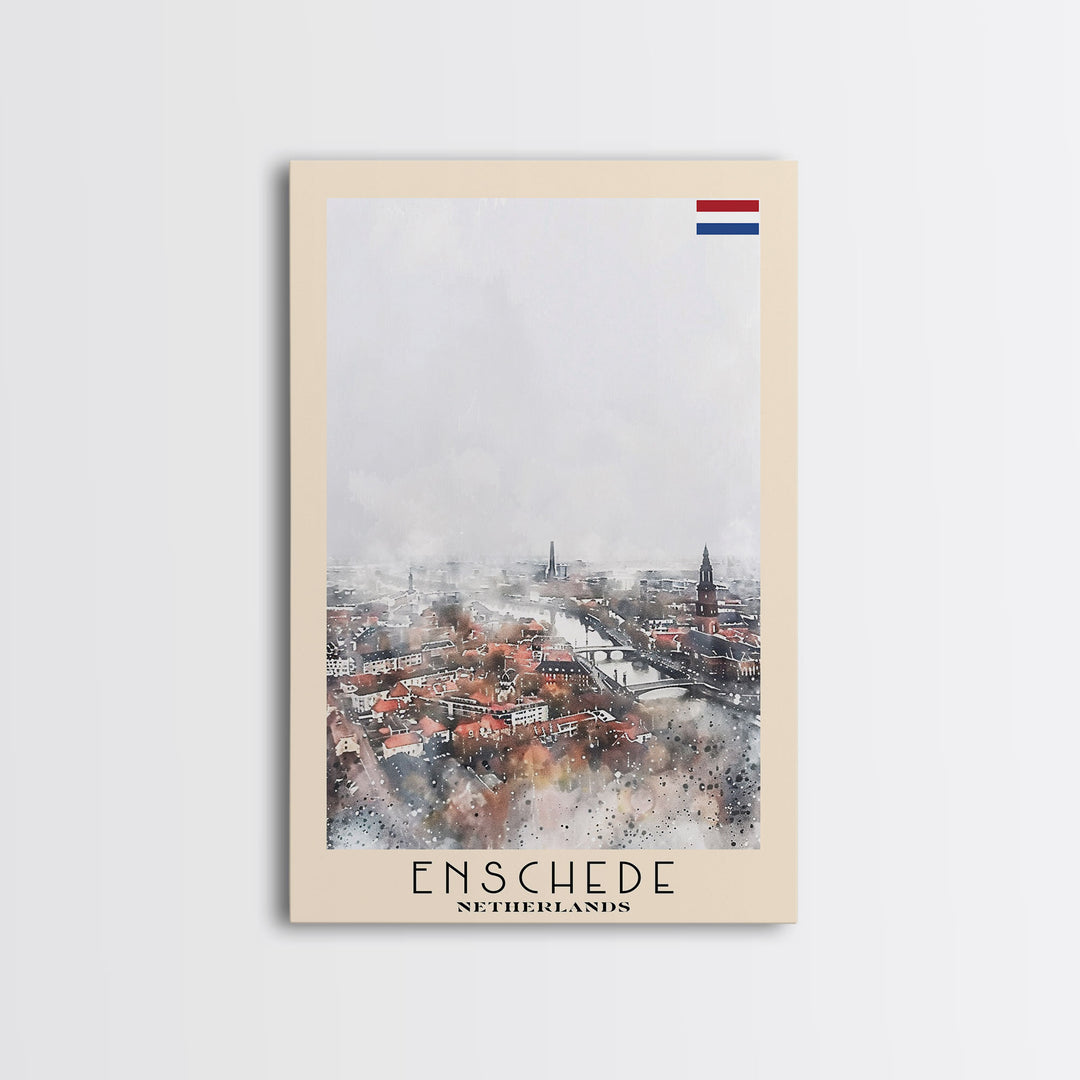 Enschede, Netherlands Framed Canvas Print. Urban Winter Wall Art for Living Room or Bedroom Decor, Travel Poster Art.