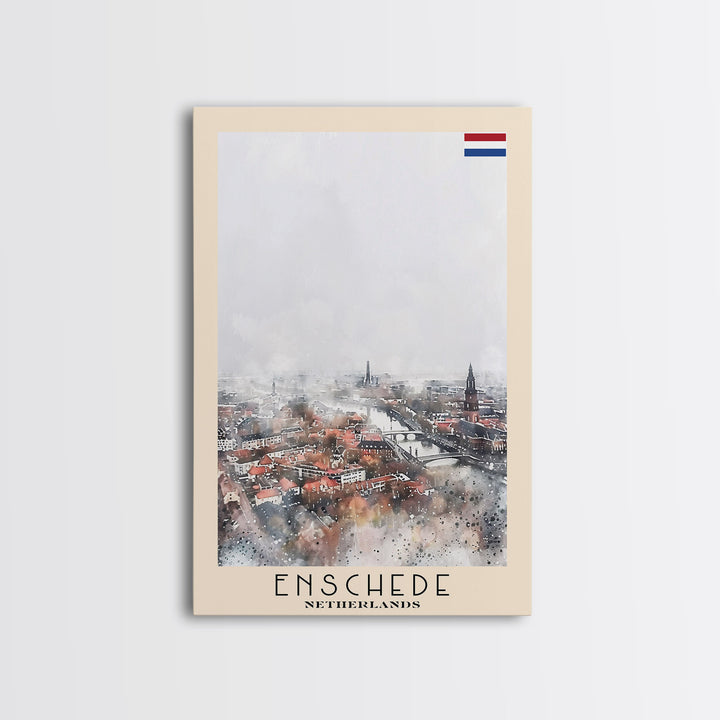 Enschede, Netherlands Framed Canvas Print. Urban Winter Wall Art for Living Room or Bedroom Decor, Travel Poster Art.