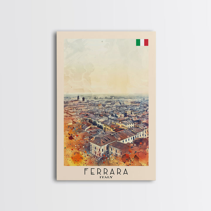 Ferrara Italy Historic Watercolor Framed Canvas Print, Elegant Travel Poster Art for Living Room and Office Wall Decor