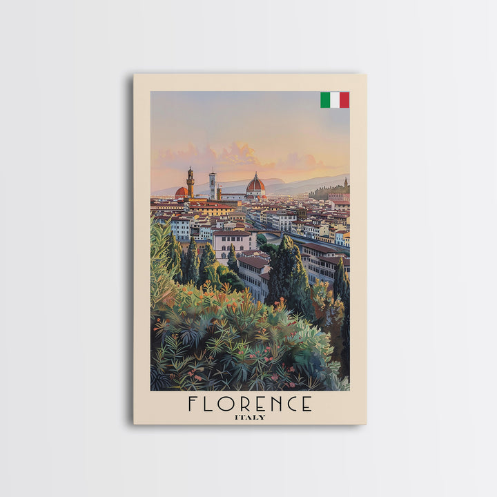 Florence Italy Iconic Watercolor Framed Canvas Print, Timeless Travel Poster Art for Home and Bedroom Wall Decor