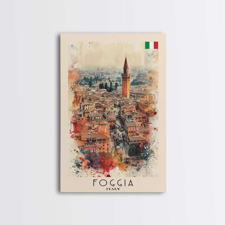Foggia Italy Architectural Watercolor Framed Canvas Print, Striking Travel Poster Art for Living Room and Office Decor