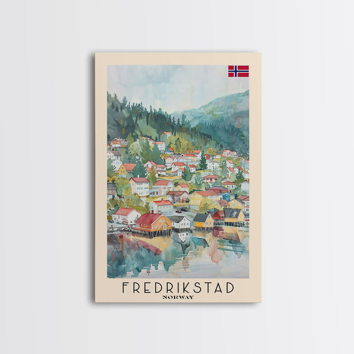 Fredrikstad Norway Picturesque Watercolor Framed Canvas Print, Enchanting Travel Poster Art for Living Room and Bedroom Decor