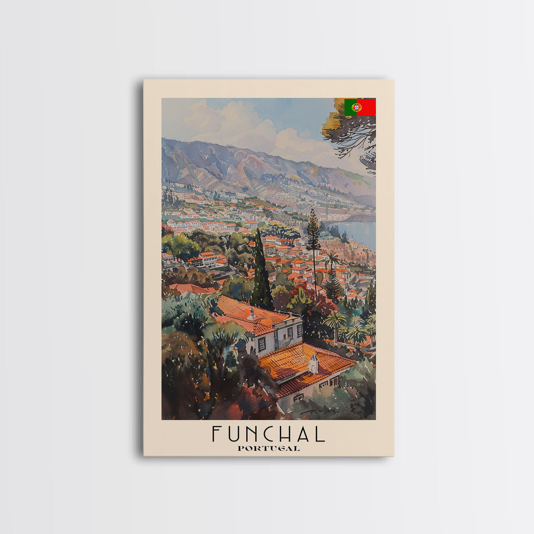 Funchal, Portugal Travel Poster Art, Framed Canvas Print for Living Room or Bedroom, Scenic Wall Art, Home Decoration