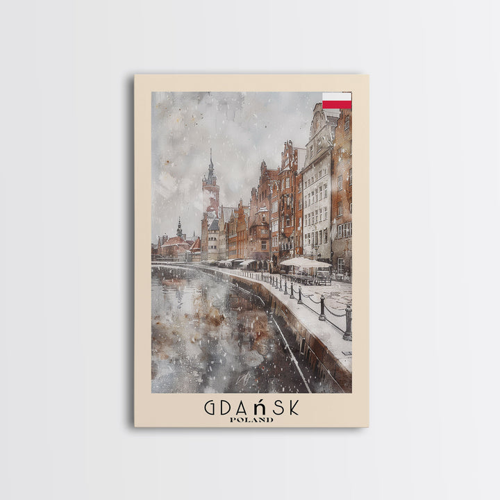Gdansk, Poland Travel Poster Art, Framed Canvas Print for Living Room or Bedroom, Historic Wall Art, Home Decoration