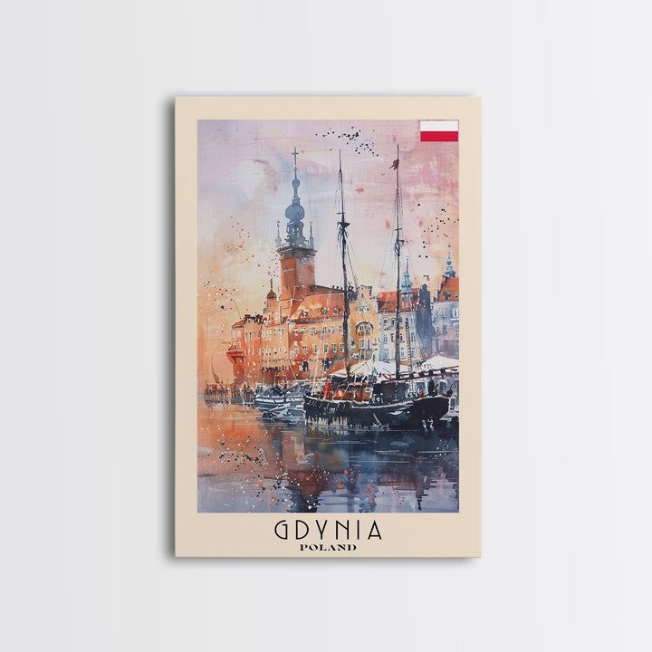 Gdynia, Poland Travel Poster Art, Framed Canvas Print for Living Room or Bedroom, Scenic Harbor Wall Art, Home Decoration