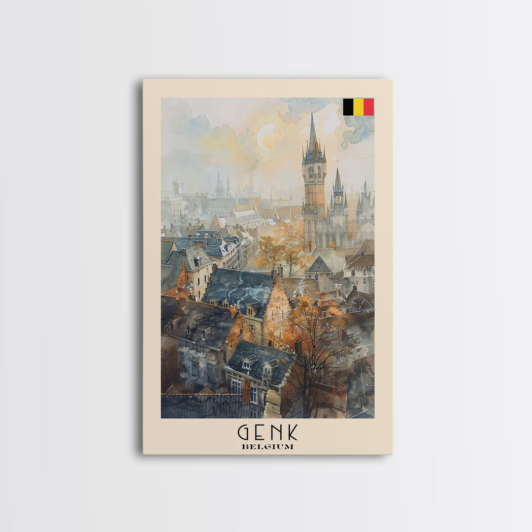 Genk, Belgium Travel Poster Art, Framed Canvas Print for Living Room or Bedroom, Historic Wall Art, Home Decoration