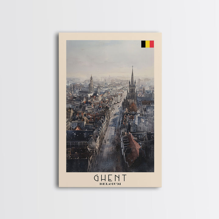 Ghent Belgium Cityscape Art, Framed Canvas Print, Living Room Wall Art, Travel Poster, Home Decoration, European Art