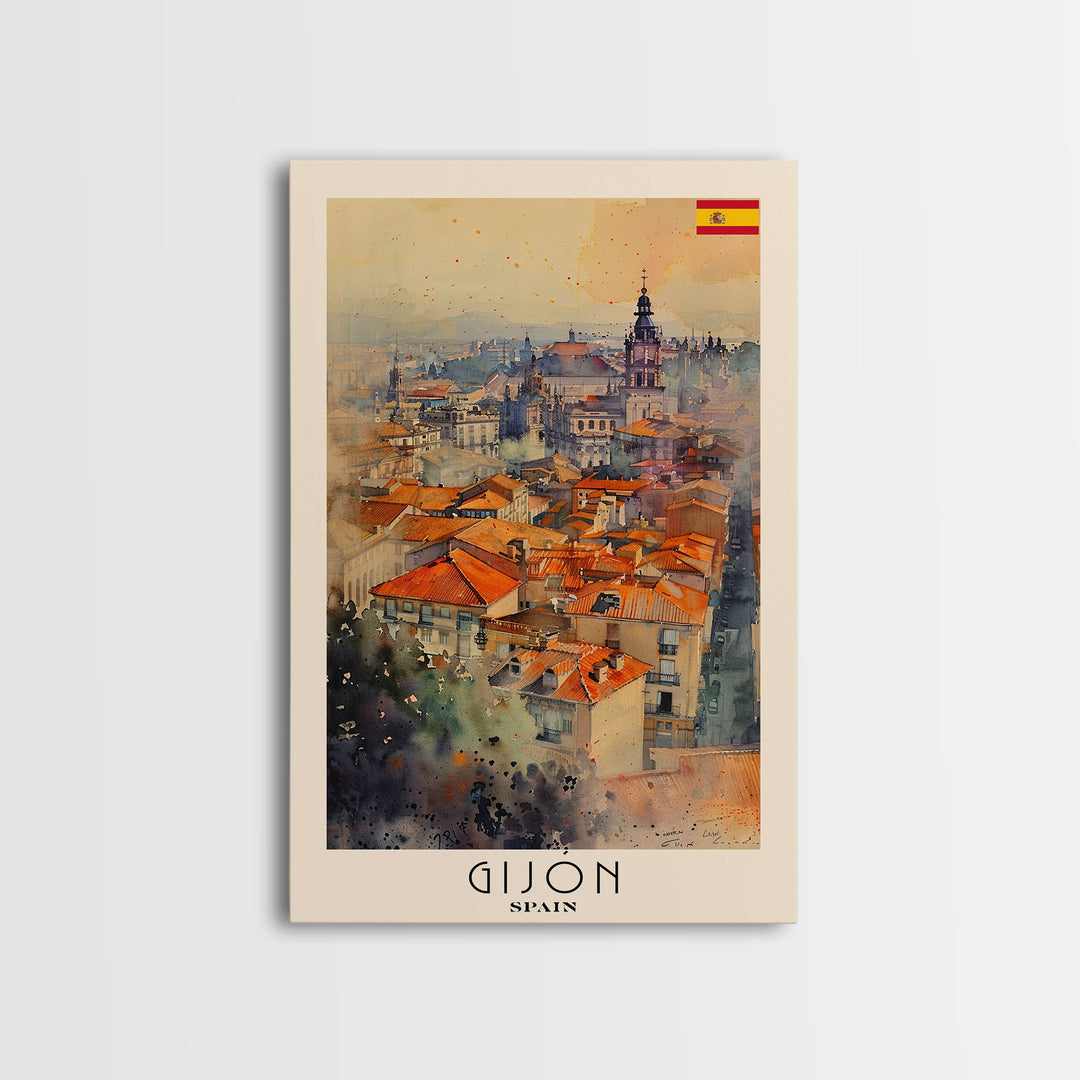 Gijon Spain City View Art, Framed Canvas Print, Bedroom Wall Art, Travel Poster Art, Unique Home Decor